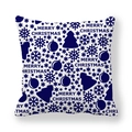 Square Christmas peach skin pillowcase with blue Merry Christmas lettering and snowflake pattern - White Background Dark Blue Art Word (7)