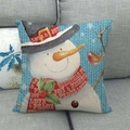 Linen Christmas pillow cover with a cartoon snowman and bird on a grey sofa - 45x45cm / Top Hat Snowman & Bird Branch Style (12)