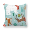 Housse de coussin de Noël avec imprimé ours polaire et renne sur tissu peau de pêche bleu - 45x45 cm / Animaux de la Jungle d'Hiver (12)