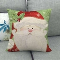 Detail of Christmas linen pillowcase with Santa Claus print on a bright green background - 45x45cm / Santa Portrait & Green Background Style (13)