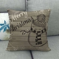 Detail of Christmas snowman linen pillowcase with Merry Christmas text on sofa - 45x45cm / Merry Christmas Retro Wood Grain Snowman Style (14)