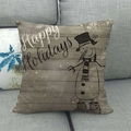 Detail of Christmas snowman linen pillowcase with Happy Holidays text on grey sofa - 45x45cm / Happy Holidays Wood Grain Top Hat Snowman Style (15)