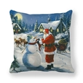 Weihnachtsmann-Kissenbezug aus Pfirsichhaut mit Schneemann- und Rentier-Motiv - Weihnachtsmann und Schneemann im Schnee