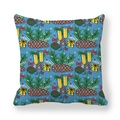 Close-up of festive peach skin pillowcase featuring pine cones and gift box patterns - Blue Background Pinecones and Gifts (6)