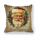 Federa natalizia in tessuto pelle di pesca con Babbo Natale vintage e ghirlanda - 45*45cm / Stile Ritratto Babbo Natale Vintage (cr-31)