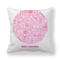 Weiße quadratische Weihnachtskissenhülle mit rosa Rentier- und Schneeflockenmotiven - 45x45 cm / Rosa Weihnachtsdeko Kreis (14)