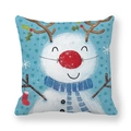 Housse de coussin bonhomme de neige avec bois de renne sur fond bleu céleste - 45x45 cm / Bonhomme de Neige Nez Rouge et Bois (13)