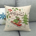 Christmas linen pillow cover with pug illustration and Winter Wooferland typography - 45x45cm / Winter Wooferland Pattern (1)