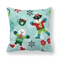 Housse de coussin de Noël bleu clair avec chiens et bonhommes de neige en satin - 45x45 cm / Schnauzer et Westie de Noël (14)