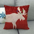 Close-up of linen Christmas pillowcase with a red reindeer and colorful ornaments - Red Reindeer with Ornaments (6)