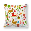 Vierkante kerst kussensloop met feestelijke kerstman en rendier illustraties - Witte Achtergrond Kleurrijke Kerstelementen (1)