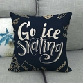 Funda de cojín de lino azul oscuro con estampado invernal 'Go ice skating' para sofás - Go ice skating (3)