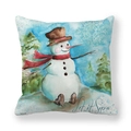 Housse de coussin de Noël avec bonhomme de neige en tissu peau de pêche bleu clair - 45x45 cm / Bonhomme de Neige Let it Snow (15)