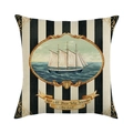 Square cushion cover with nautical sailboat design on black and white striped background - Striped Quote Sailboat (2)
