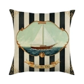 Nautical square pillow cover with black and white stripes and sailboat motif - Striped Ocean Sailboat (3)