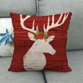 Kerst kussenhoes van linnen met wit rendier silhouet op een rode houtnerf achtergrond - Rood Houtnerf Rendier (1) / 45x45cm