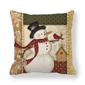 Christmas peach skin pillowcase with snowman, cardinal bird and winter house artwork - Snowman & Red Bird Style (15)