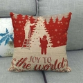 Linen Christmas pillow cover with red and white Joy To The World festive print - 45x45cm / Joy to the World Color Block Style (4)