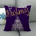 Funda de cojín morada con árbol de copos de nieve y texto de felicitación navideña - Estilo de Árbol de Navidad con Copos de Nieve Púrpura Oscuro (3)