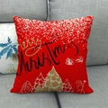 Detalle de la textura de lino de la funda de cojín navideña roja con texto festivo - Estilo de Árbol de Navidad con Texto Escrito a Mano Rojo (4)