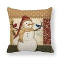 Christmas snowman decorative pillowcase in folk art peach skin fabric with soft birds - Snowman & Birdhouse Style (16)