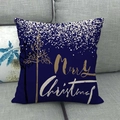 Navy linen Christmas cushion cover with golden tree and Merry Christmas text on sofa - Deep Blue Gold Silhouette Christmas Tree Style (6)
