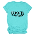 Detail of turquoise t-shirt featuring just a small town nurse print and rolled sleeves - Deep Water Blue (Black Font)