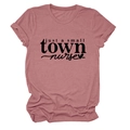 Detail of mauve cotton t-shirt featuring just a small town nurse text and heart print - Rose Gold (Black Font)