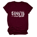 Detail of rolled sleeves and white slogan print on maroon cotton nurse t-shirt - Wine Red (White Font)