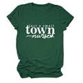 Detail of forest green nurse t-shirt showing rolled sleeve and white text print - Retro Green (White Font)