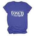 Detail of heather blue short sleeve nurse t-shirt with heart graphic and white lettering - Retro Blue (White Font)