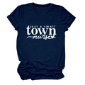 Detail of navy blue cotton t-shirt featuring just a small town nurse white typography - Navy Blue (White Font)