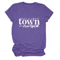 Detail of purple heather texture and Just a Small Town Nurse print on women's cotton t-shirt - Purple (White Font)