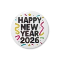 Chapa redonda de Año Nuevo 2026 con estrellas de colores sobre un fondo blanco - Estilo Blanco 2 (Insignia de Año Nuevo 2)