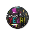 Chapa redonda negra Happy New Year de hojalata con fuegos artificiales y motivos de fiesta - Estilo de Sombrero de Copa Negro 4 (Insignia de Año Nuevo 4)
