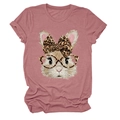 Detailaufnahme von rosa T-Shirt mit süßem Hasen, Leoparden-Schleife und Brille - S / Lotusrosa