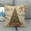 Linen Christmas pillow case with Joy to the World print and festive tree pattern - 45x45cm / Joy to the World Tree & Gift Style (5)