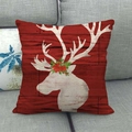 Kerst linnen kussenhoes met rode houtnerf achtergrond en wit hert hoofd patroon op de bank - Rood Houteffect Witte Hertenkop (2) / 45x45cm