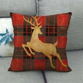 Christmas reindeer silhouette on red and black buffalo plaid linen throw pillow cover - 18x18 Inch / Red Black Plaid Jumping Elk (2)