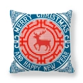 Quadratischer Kissenbezug mit roter Rentiersilhouette und Merry Christmas Text - Rot Weiß Blau Strick Rentier (4)