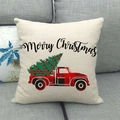Linen Christmas pillowcase featuring a red truck and Merry Christmas text on a sofa - 45cmx45cm / Plaid Red Truck Style (11)