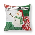 Christmas peach skin pillowcase featuring a snowman and Winter Welcome text banner - Winter Welcome Snowman (Red)