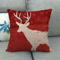Kerst kussensloop van linnen met rode rendier silhouette en gekleurde lampjes - Rood Rendier met Lichtsnoer (4) / 45x45cm