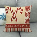 Détail d'une housse de coussin de Noël en lin avec motifs de cannes à sucre et texte - Noel Joy Sucre d'Orge (8)