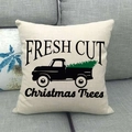 Housse de coussin en lin avec camion noir vintage et sapin de Noël sur canapé gris - Style de Camion Noir Arbre de Noël (1)
