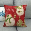 Housse de coussin de Noël en lin avec bonhomme de neige et texte Cheers sur canapé - Nouveau Modèle 15 Rose Violet