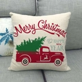 Weihnachts-Kissenbezug aus Leinen mit rotem Vintage-Truck und Weihnachtsgrüßen - 45cmx45cm / Happy New Year Stil (4)