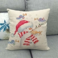 Linen Christmas snowman playing violin pillow cover on grey sofa background - Snowman Playing Violin
