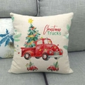 Funda de cojín de lino navideña con camioneta roja vintage y árbol de estilo acuarela - Estilo Pickup Rojo Acuarela (1)