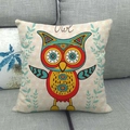 Artistic owl printed linen throw pillow cover on a grey sofa for home decor - 45x45cm / Bohemian Painted Owl Style (1)